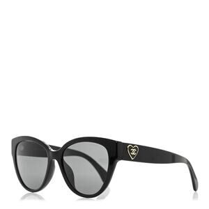 Chanel 5477-A Black Acetate Gray Gradient Enamel Heart Butterfly Sunglasses